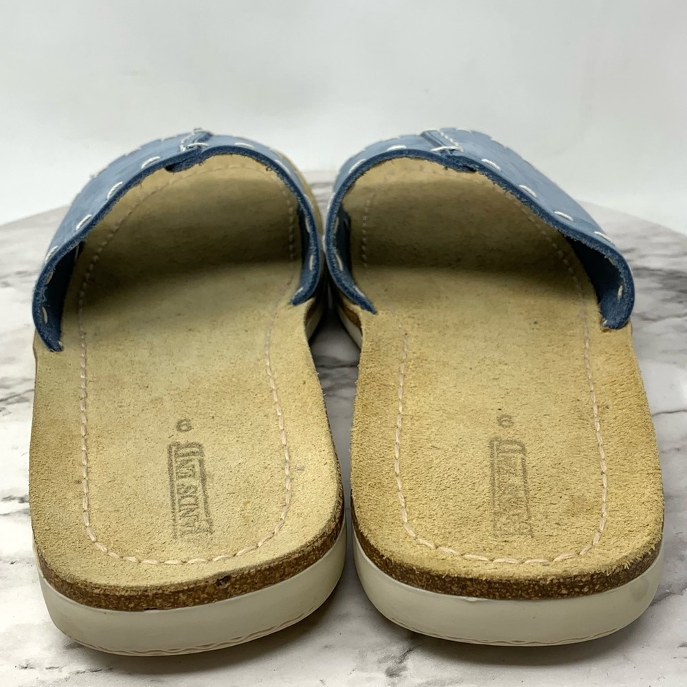 Lands' End Open Toe Top Stitch Blue Leather Slide Sandals 9 Casual Sporty Preppy - Picture 5 of 11